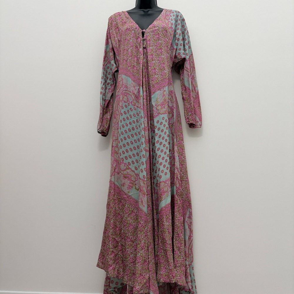 Blue Boheme Maxi Dress Paisley Floral Boho OS Pink Turquoise